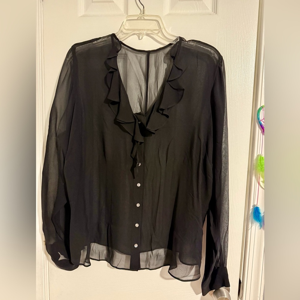 Sheer Black Ruffle Blouse